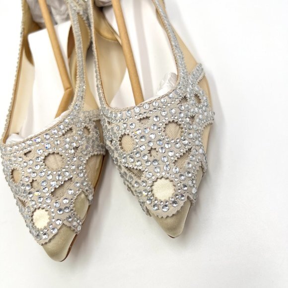 Badgley Mischka BHLDN Size 8 Gigi Point Toe Jeweled Ivory Ballet Flats Shoes - Picture 7 of 16